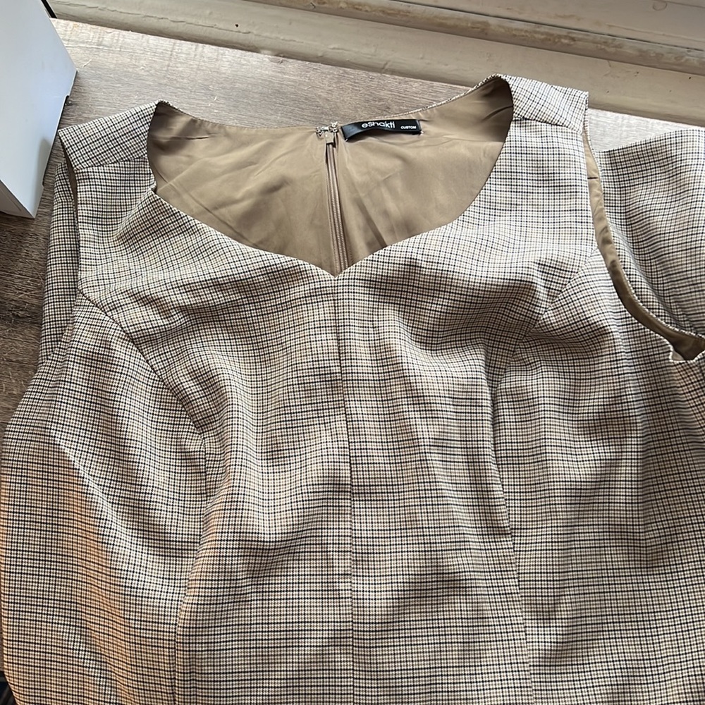 eShakti Tan Houndstooth Dress